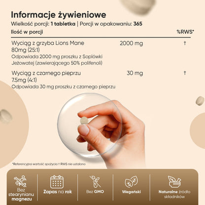 Informacje o wartościach odżywczych Lion's mane
