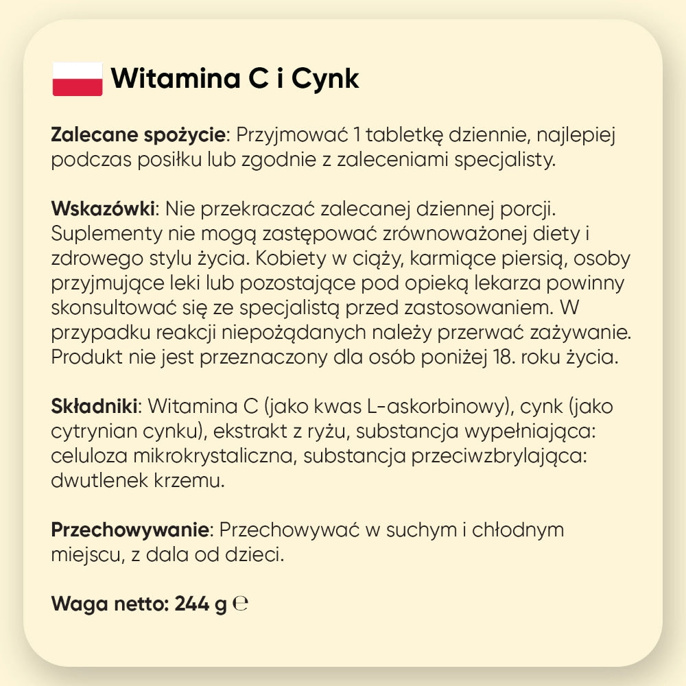 180 tabletek – informacje o wit. C i cynku